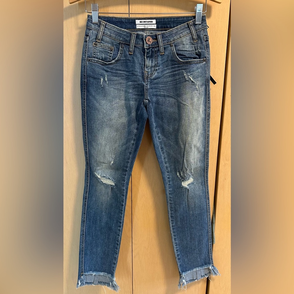 One Teaspoon Distressed Skinny Jeans in Medium Blue Wash
